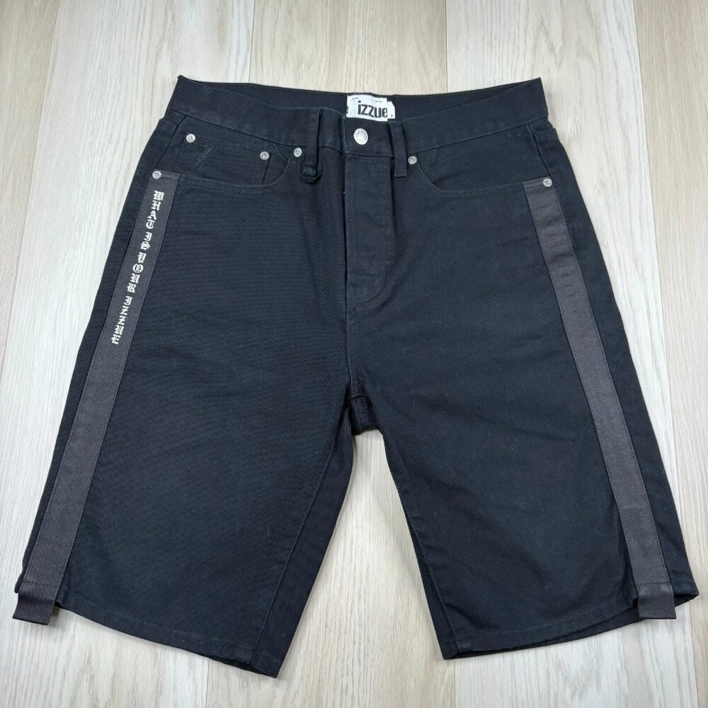 Izzue Mens Black Flat Front Relexed Fit Classy Tape Denim Bermuda Shorts Size 3